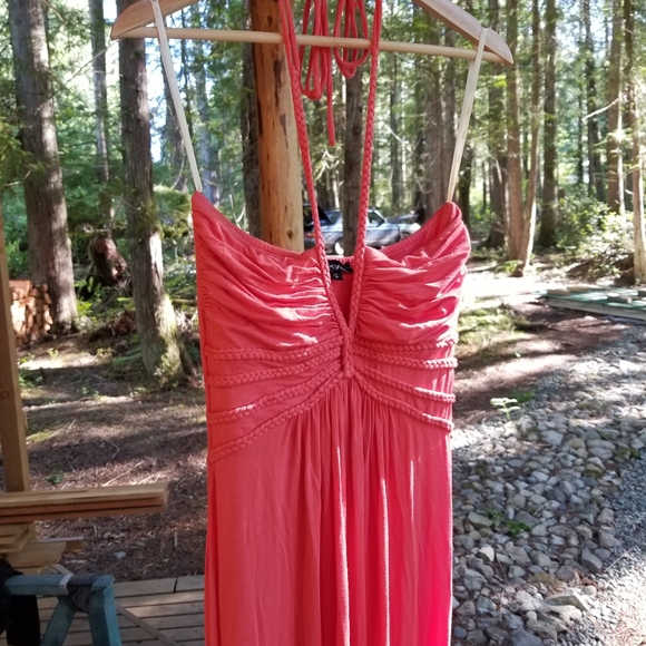 Summer Dress Orange Sky Brand Long Small Spaghetti Strap Halterneck Sleeveless - Picture 16 of 16